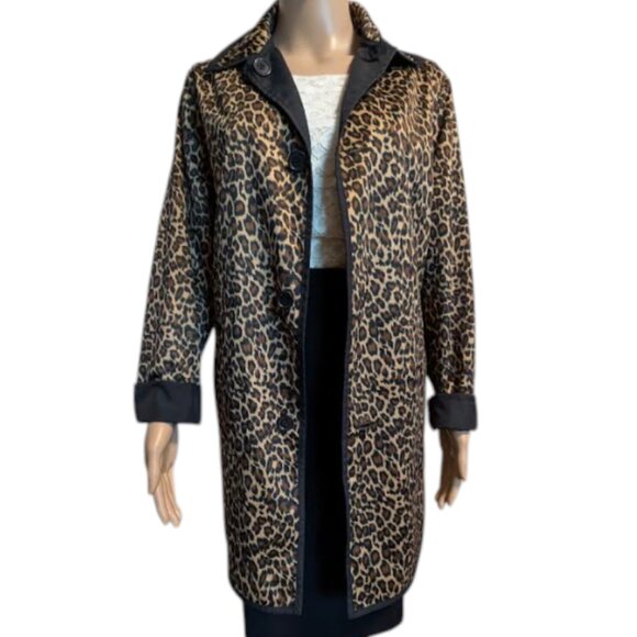 Apropos Reversible Rain Resistant Black/Animal Print Trench M/L - Picture 2 of 11